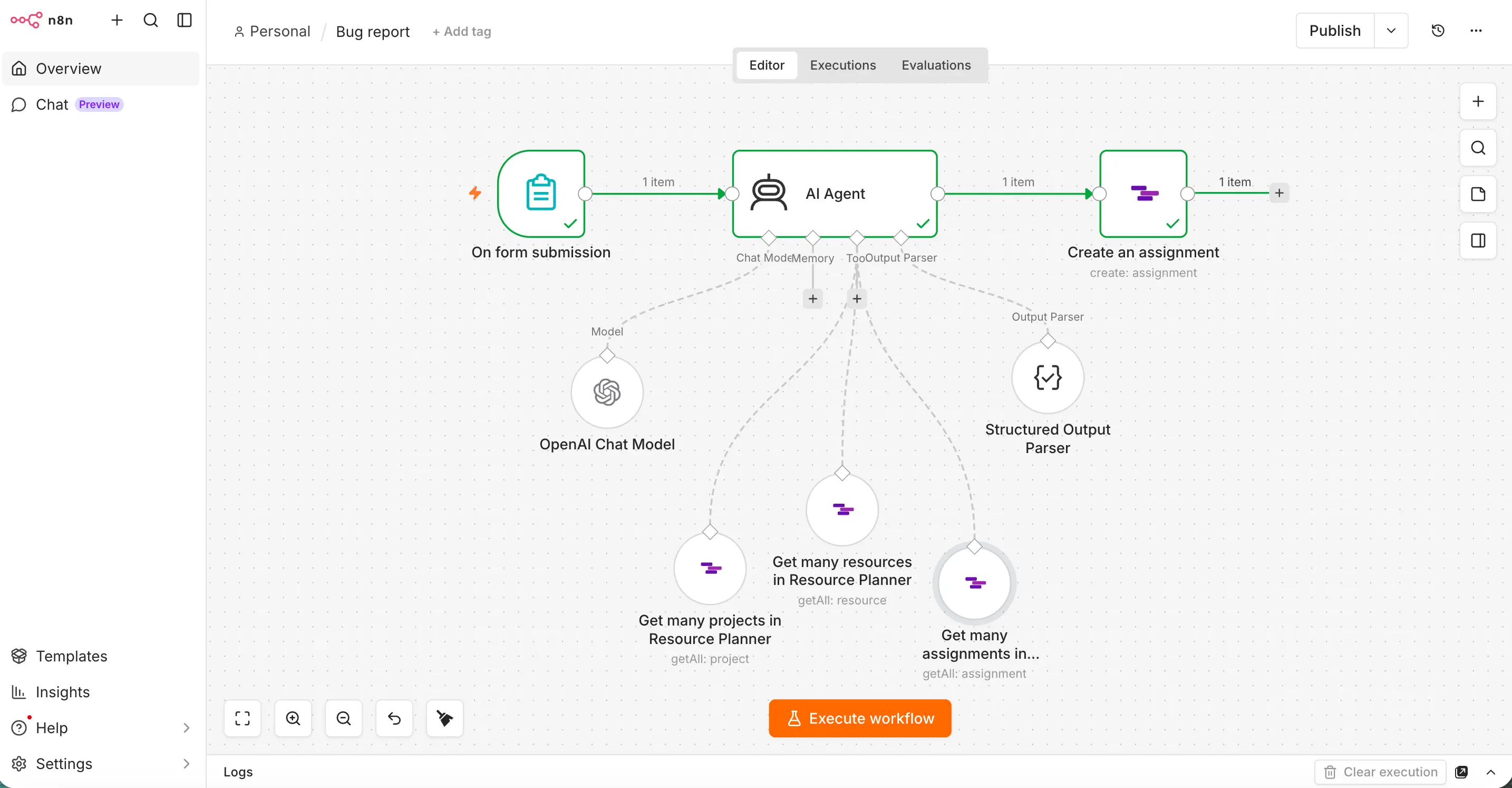 n8n workflow with resourceplanner.io to automatically schedule support tickets